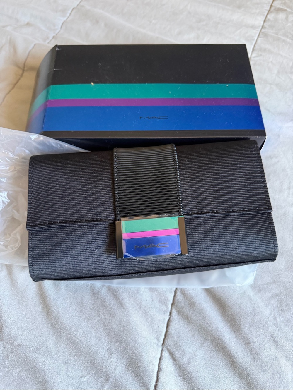 MAC Cosmetics Black with Teal, Purple and Blue Accent Makeup Bag New with Box